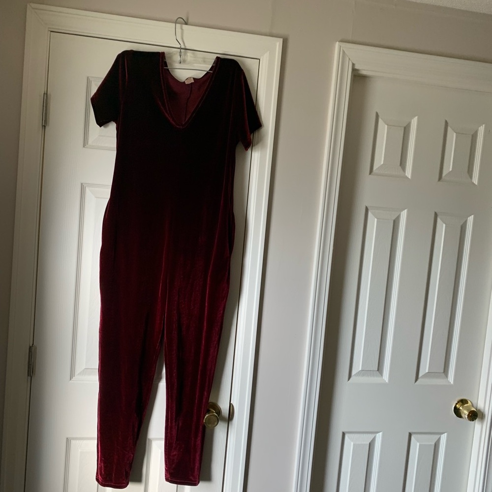 Smash + Tess Velvet Burgundy Jumpsuit.